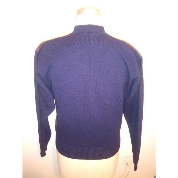 Vintage RALPH LAUREN Navy Blue 100% Wool & Paisley Print Cardigan Sweater M - Picture 3 of 6